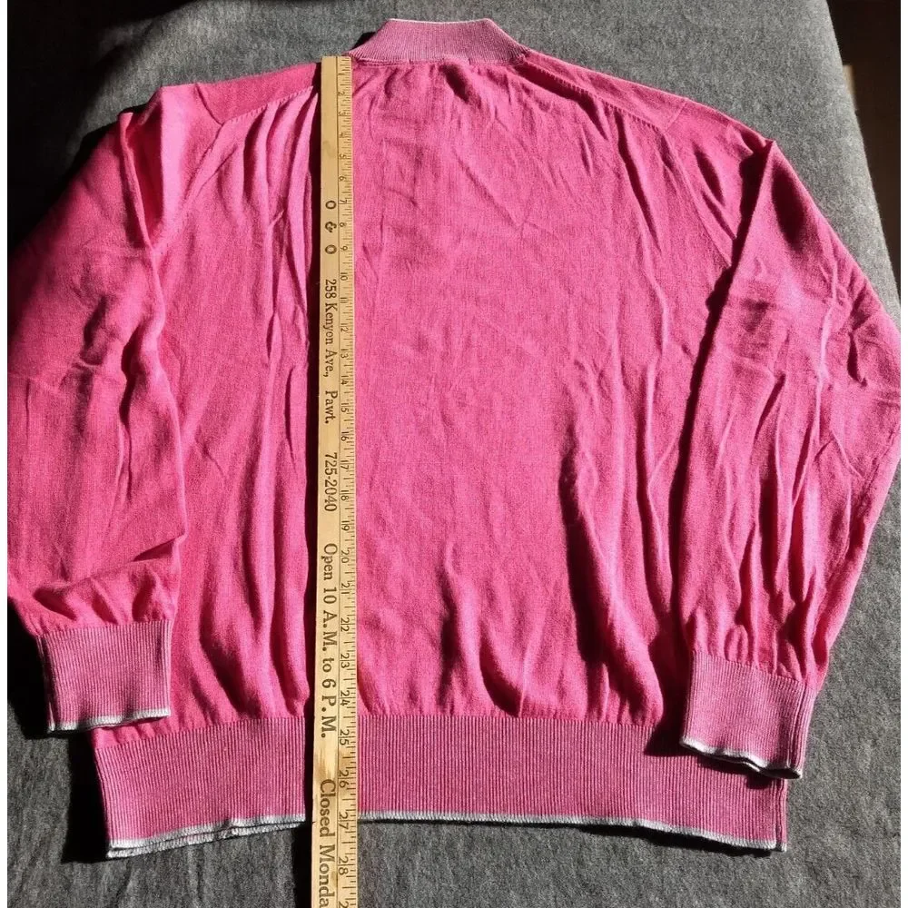 Raffi Sweater Cashmere Blend Pink Mens M 1/4 Zip Mock Neck Pullover Ribbed Cuff‎